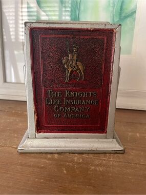 Vintage promotional advertising bank from The Knights Life Insurance Company